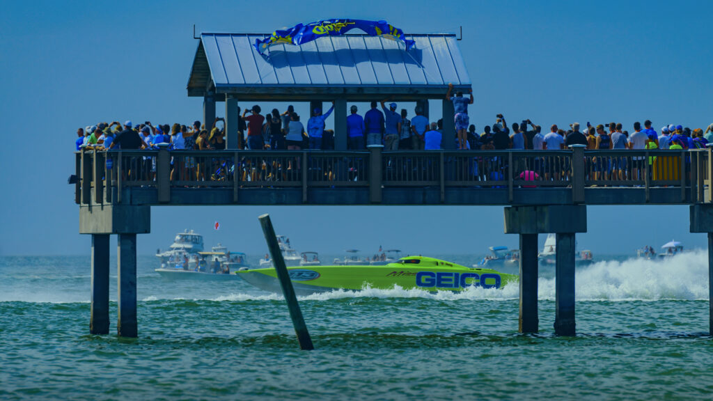 Fans on the pier watching Miss Geico