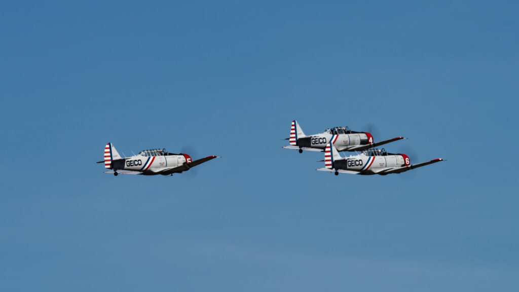 Geico Skytypers leaving the airfield